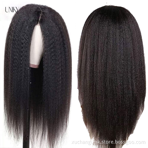 Factory Wholesale Human Hair Wigs Super Yaki Straight Brazilian Hair 13*4 Lace Front Wig 360 Swiss Lace Frontal with Baby Hair
